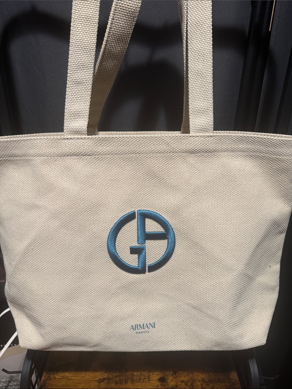 Armani Jeans Cream Canvas Tote with Blue Logo NWT - clean as a whistle!